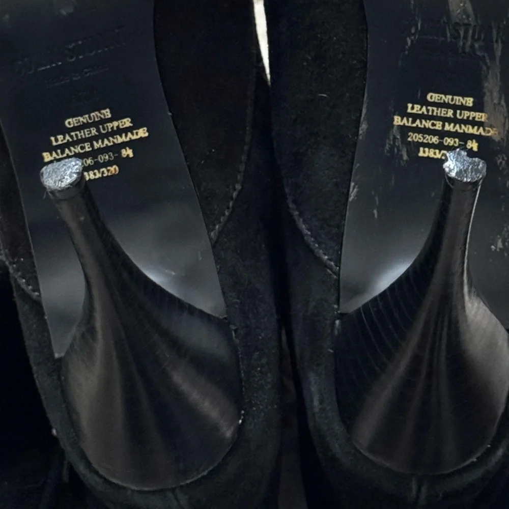 Colin Stuart Sz 8 1/2‎ Black suede faux Fur-Lined Women's stiletto Boots pointed